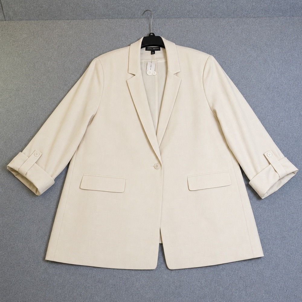 Lane Bryant Blazer‎ Women's Size 28 Cream Linen Blend Professional Flaw NWT